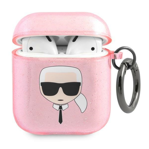 Etui KARL LAGERFELD Apple AirPods Cover Glitter Karl`s Head Różowy Case